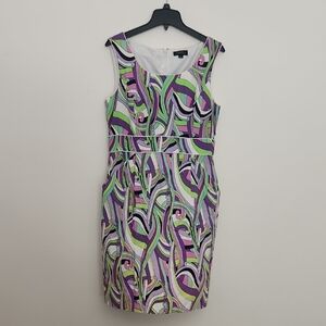 Tahari Purple and Green Swirl Dress